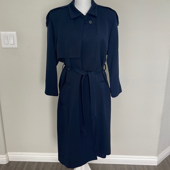 Sara Roberts Navy Wool Trench Coat - Size L - Picture 1 of 9